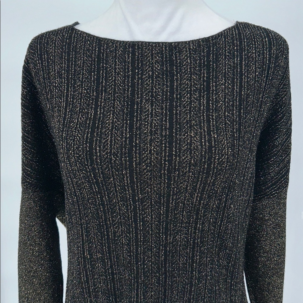 Derek Lam 10 Crosby Cross-Front Metallic Wool-Blend Sweater Black/Gold Size M - Picture 5 of 12